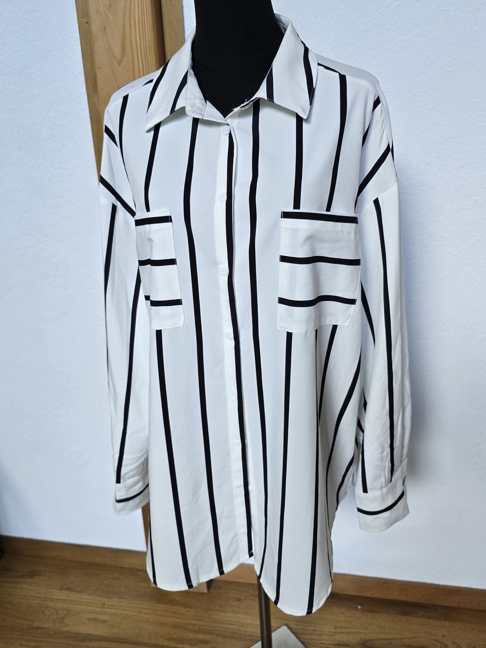 White and Black Vertical Stripe 2-Piece Tunic and Shorts Set